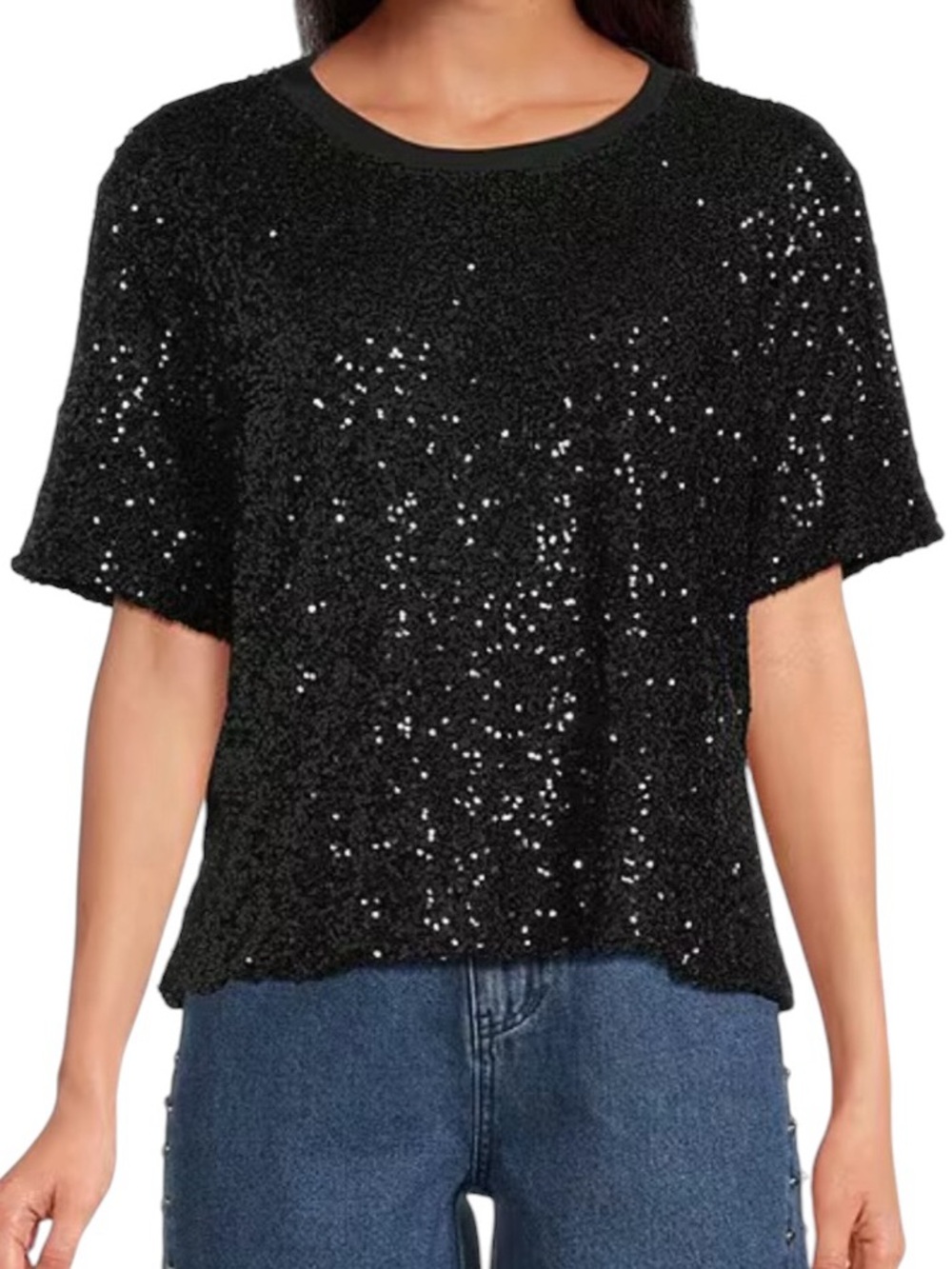 Never Fully Dressed Black Sequin Boxy Tee NWT Size 20 - Picture 7 of 7